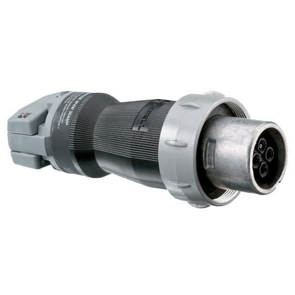 Pin & Sleeve Plug, 30 A, 600V AC, 2 Pole, Style 2 Grounding, Black, Gray, NEMA Not Rated